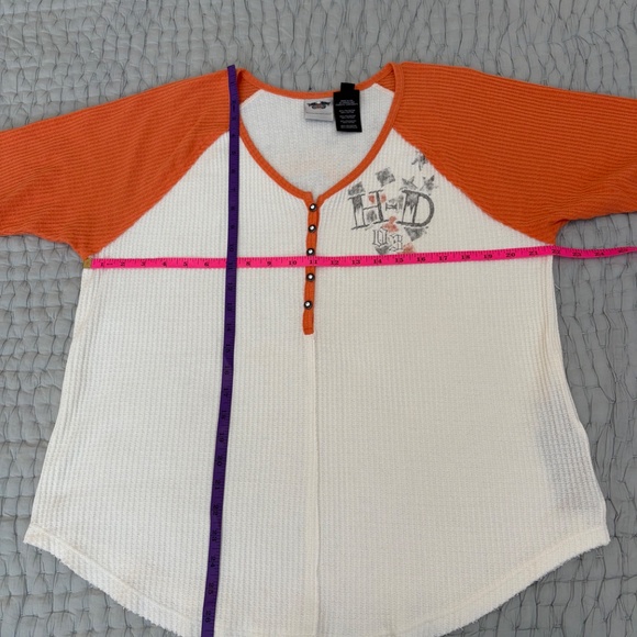 Harley-Davidson Waffle Bling Button Raw Hem V-neck - Picture 8 of 11